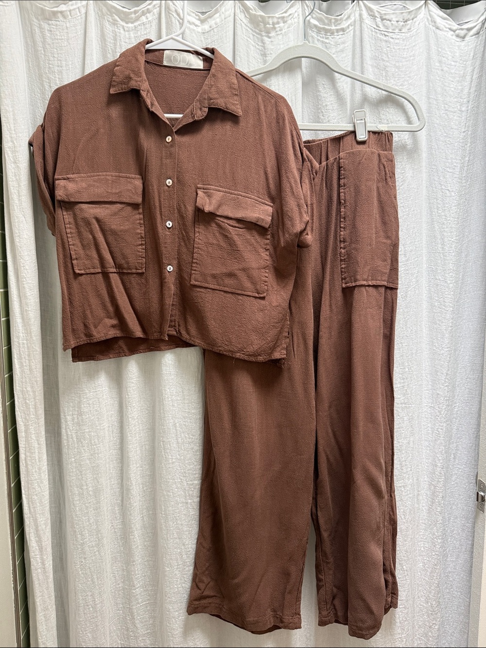 Two-Piece Relaxed Shirt and Wide-Leg Set in Brown